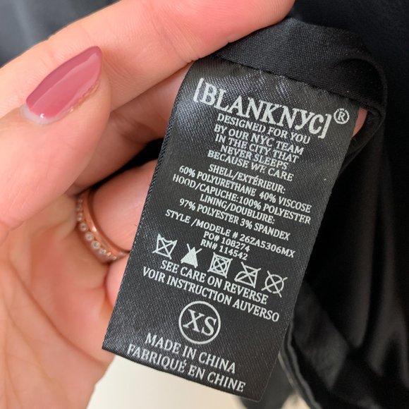 Blank NYC NEO Black Vegan Leather Zip Moto Jacket removable knit hood XS - Picture 12 of 14